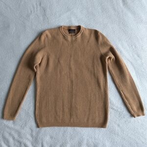 ZARA Man Sweater S-M Light Brown Cotton Crew Neck Made In Bulgaria